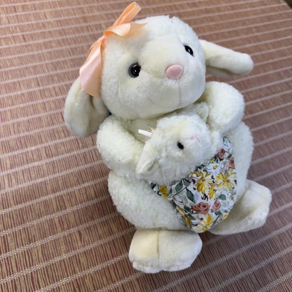 Vtg Chosun Lamb Plush Stuffed Animal Mom & Baby Floral Pouch Sheep‎ Pretend Play - Picture 2 of 8